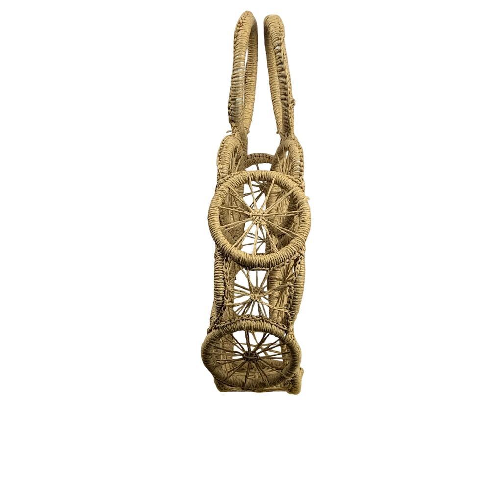Wicker Round Top Handle Bag Coastal Minimal Straw Natural Summer Beach - Picture 4 of 5
